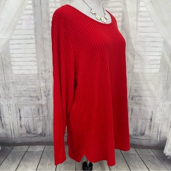 NEW Calvin Klein Size 2X Plus Red Ribbed Tunic Shirt Long Sleeve Pullover Hi-Low - Picture 4 of 11